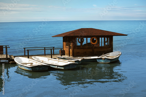 Boats for excursions at the pier in summer.