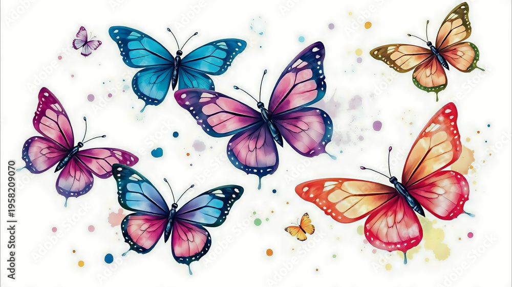 Fototapeta premium Hand-Painted Vibrant Butterfly Collection Illustration