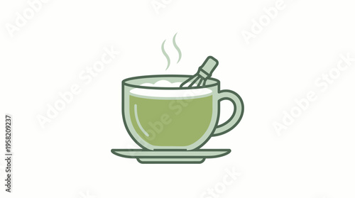 Minimalist matcha tea cup icon, flat vector design, clean outline style, soft green color palette, modern food icon, isolated on white background, scalable SVG, premium UI icon style