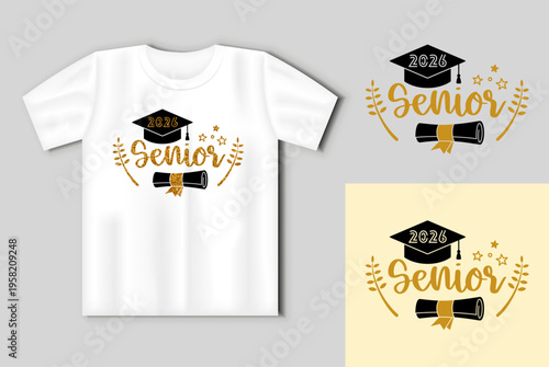 Senior 2026 graduation t shirt design with cap diploma