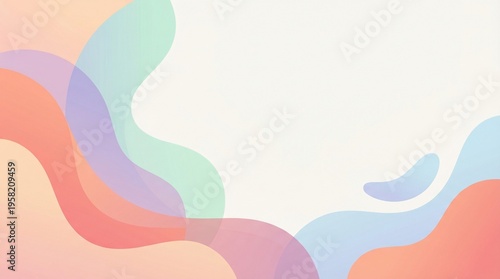 Modern minimal abstract background with soft organic shapes and pastel gradient tones, clean vector illustration, high negative space, branding template