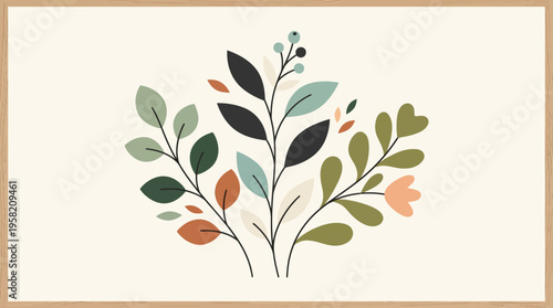Simple botanical composition with abstract foliage shapes, Scandinavian minimalist vector design