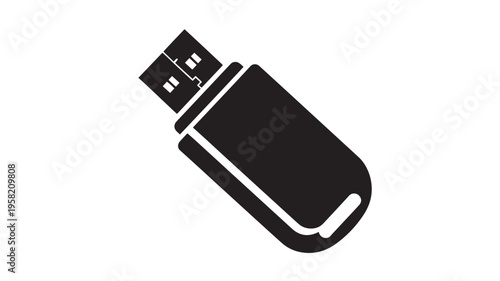 USB flash drive icon in solid black, a portable data storage device for transferring files between computers and electronics.