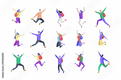 Diverse group of people joyfully jumping and celebrating together