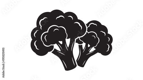 Broccoli florets icon with detailed black outlines representing fresh vegetables for healthy eating and culinary design.