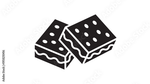 Pieces of cake icons with wavy cream filling and dots on top, presented on a white background featuring dessert, sweet, pastry with food and icon