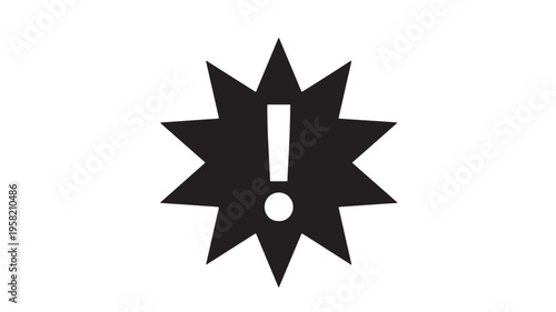 Exclamation mark icon with starburst shape and black color for important message or warning signal. featuring sign, symbol, alert with attention and