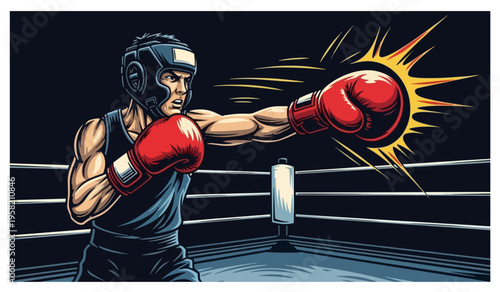 Illustration of a Boxer Throwing a Punch in the Ring