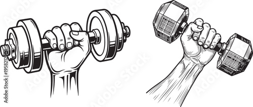 Dumbbell grip and lifting exercise illustrations for strength training and workout routines. 
