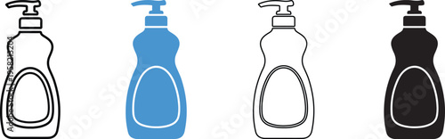 An illustration of four different colored soap bottles on a white background