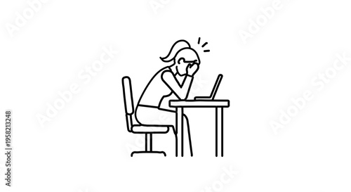 Stressed woman working at desk with a laptop and hands on her face