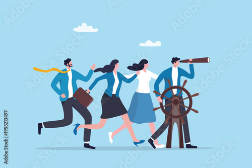 Lead team to success, teamwork strategy cooperate partnership to win together, professional office coworker, colleagues development, business people withe leader helm lead team to overcome challenge.