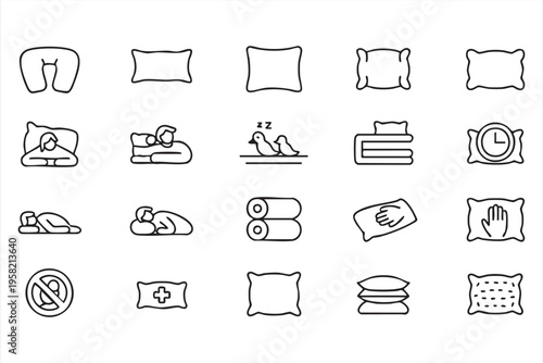 Sleep Therapy and Relaxation Line Icons for Health and Lifestyle Design