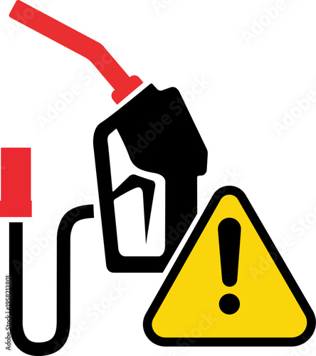 Global Oil Crisis: Fuel Pump Nozzle with Warning Sign Representing Gas Price Hikes, Energy Shortage, and Middle East Conflict Impact on Economy.