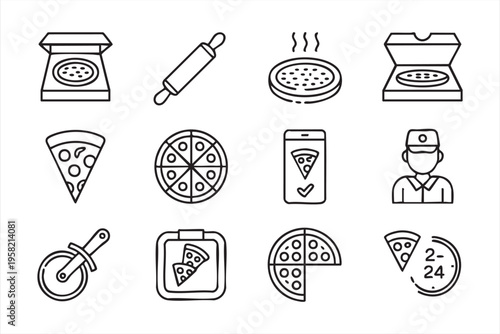Pizza Ordering and Delivery Icon Collection with Food and Service Elements