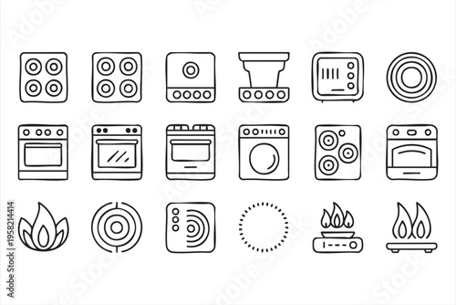 Kitchen Appliance Icon Set for Cooking Baking and Food Preparation Concepts