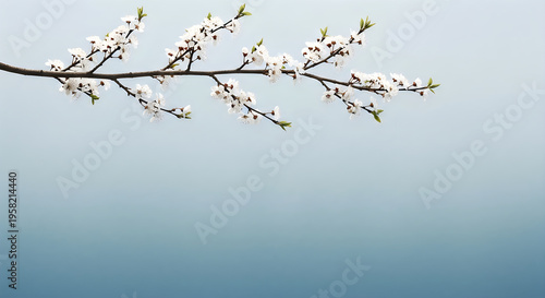 Snowy branch against gradient sky