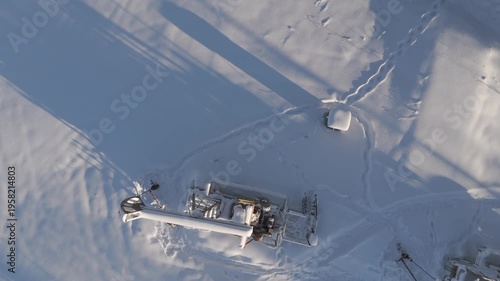 Oil Pumpjack in Frozen Landscape Aerial Drone View