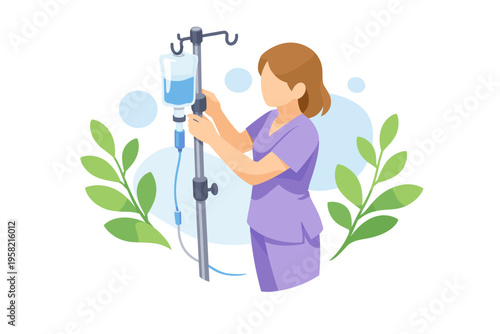 Nurse Adjusting IV Drip Bag for Patient Care.