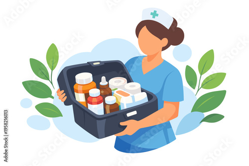 Nurse holding medical supplies in a black case.