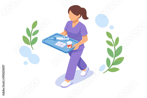 Nurse with Medical Tray and Plants.