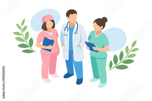 Three Medical Professionals Standing Together Discussing Health.