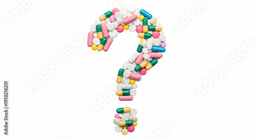 Medical Pills Forming Question Mark Shape Isolated on White Background