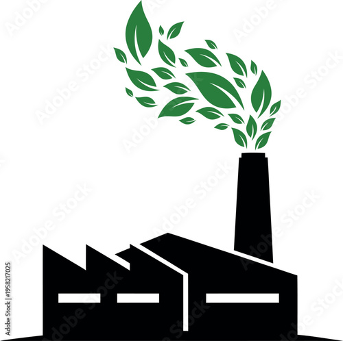Industrial factory emitting green foliage instead of smoke from its chimney
