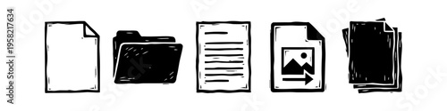 Document, Folder and Text Document Monochrome Icon Set. High quality stock illustration with clear subject focus, cohesive composition, and versatile commercial applicability across branding.