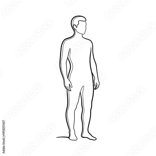 Line drawing of a man standing upright with hands by his sides, minimalist and simple illustration