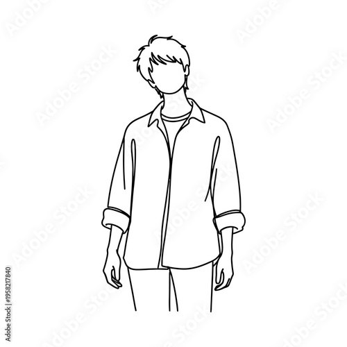 Young man standing with hands in pockets, wearing a casual shirt, relaxed and confident pose