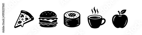 Distinct hand drawn icon and transparent background set in outline style. Curated line icon and monochrome icon icon pack in outline style. Variant focused on apple and food in outline style.