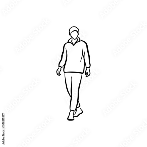 A solitary person walking leisurely in a minimalist illustration, evoking calm and simplicity