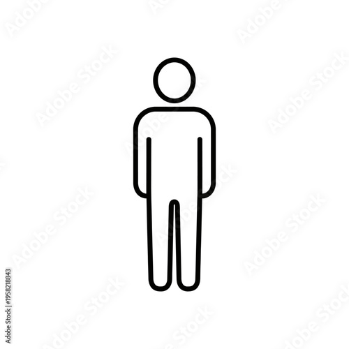 Minimalist black and white line drawing of a person standing, simple and clean design