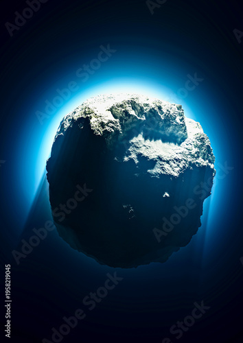Surface of an asteroid, space and universe, magnification of the rocky body terrain, precious materials and minerals. Discovery of a new asteroid. 3d rendering