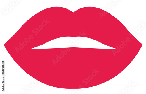 Glossy red lipstick on a woman's smiling mouth with white teeth featuring a vector illustration design for beauty and fashion makeup