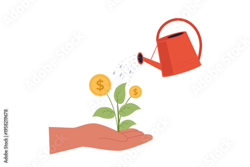 Seed Funding Concept with Money Growing from Sprout. A visual metaphor of money growing from a small plant sprout, representing the initial stage of startup funding and nurturing a new business idea