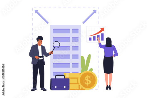 Business Scalability and Rapid Growth Expansion Concept. An illustration showing a business model expanding rapidly through a series of increasing steps, representing the ability to grow