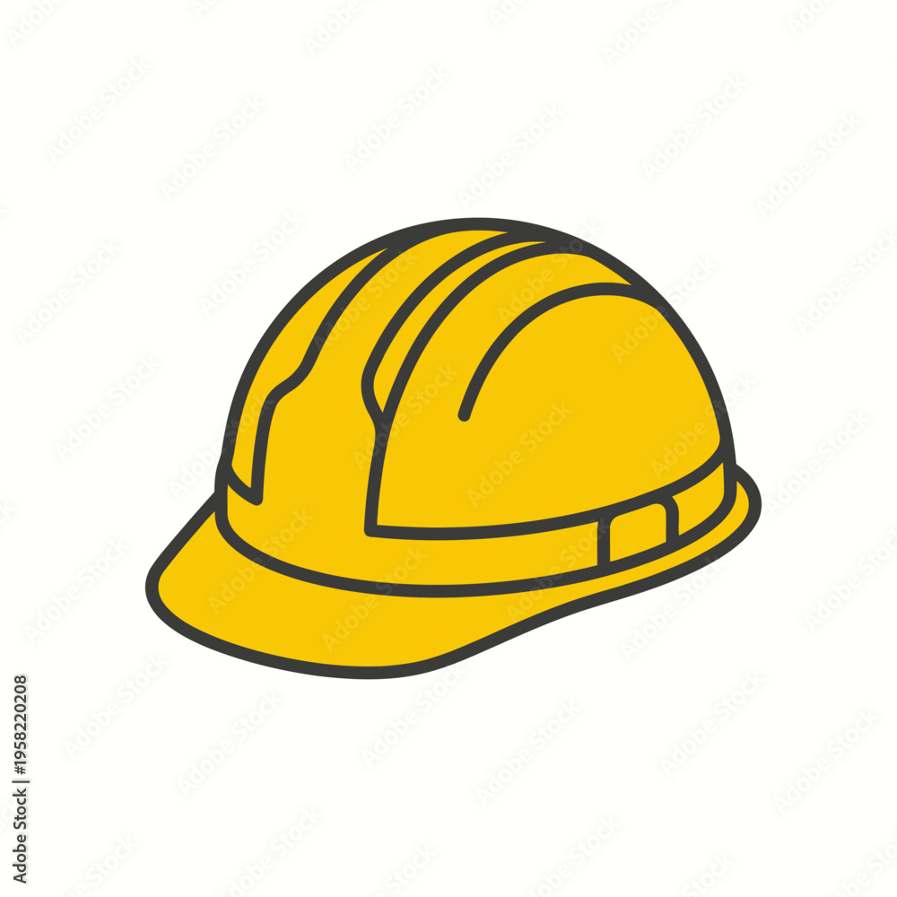 Fototapeta premium Construction helmet icon, minimal flat vector design, clean outline style, safety equipment symbol, yellow industrial color palette, isolated on white background