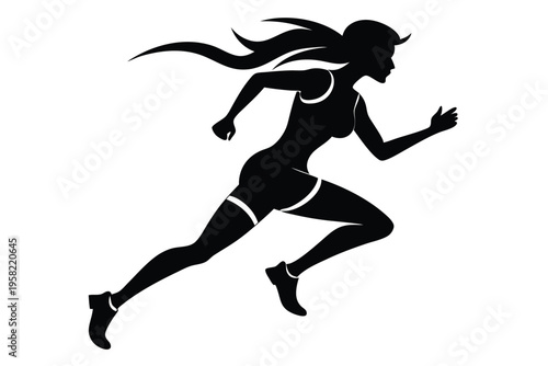running female silhouette line art vector illustration with a white background