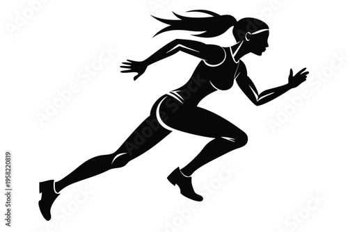 running female silhouette line art vector illustration with a white background