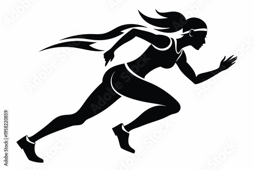 running female silhouette line art vector illustration with a white background
