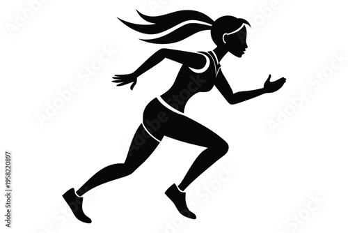 running female silhouette line art vector illustration with a white background