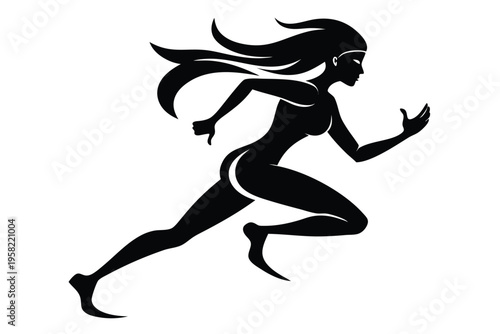 running female silhouette line art vector illustration with a white background