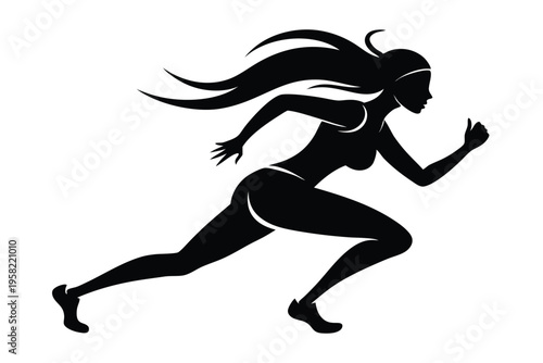 running female silhouette line art vector illustration with a white background