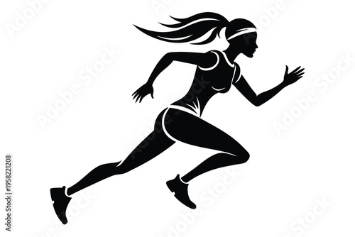 running female silhouette line art vector illustration with a white background
