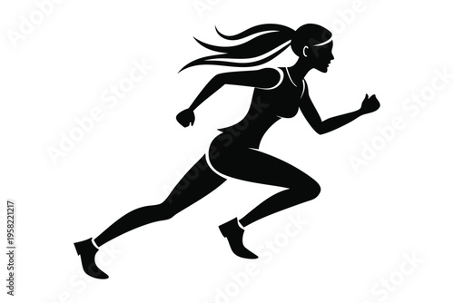 running female silhouette line art vector illustration with a white background