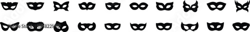 Set of flat carnival masks silhouettes. Simple black icons of masquerade masks, for party, parade and carnival, for Mardi Gras and Halloween. Mask elements. Face mask