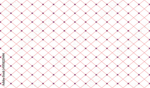 Geometric pattern of intersecting red lines and purple dots on white background