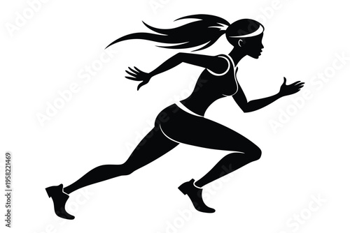 running female silhouette line art vector illustration with a white background
